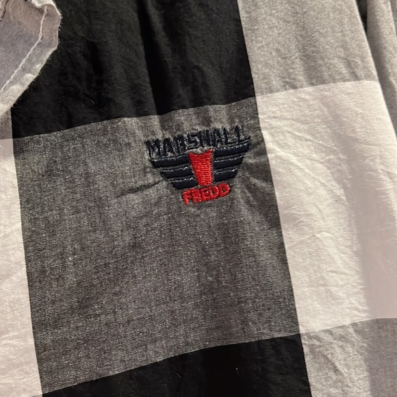 Black and white mens button down with red threading - Picture 3 of 5